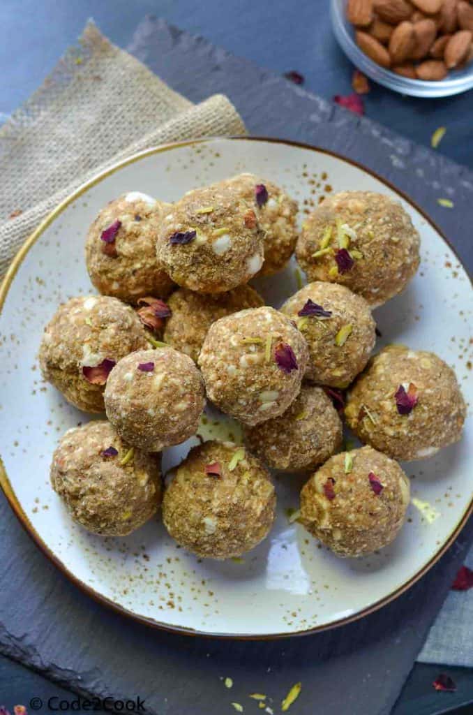 gondh ladoo are ready and placed over grey plate.