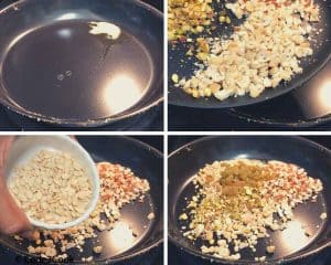 roasting dry fruits & seeds in ghee to make gondh laddu